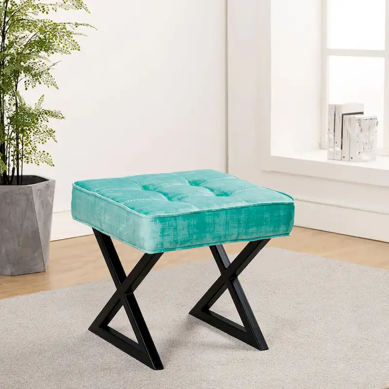 Textured Velvet Ottoman Vanity Stool 18X18X17