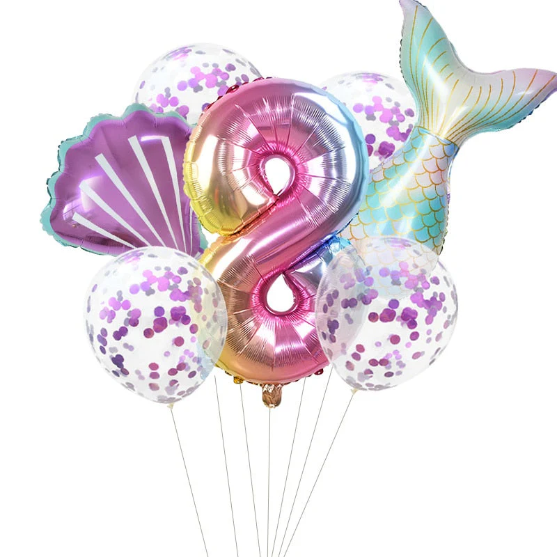 HULIANFU Little Mermaid Party Balloons 32inch Number Foil Balloon Kids Birthday Party Decoration Supplies Baby Shower Decor Helium Globos - Deanwangkt