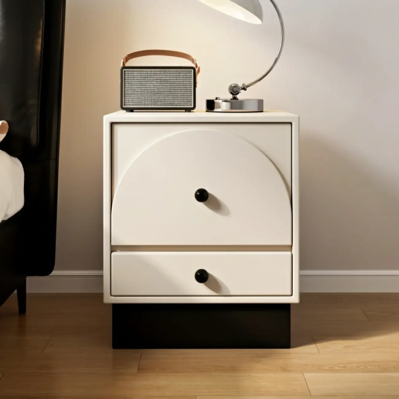 2 Drawers Modern Wood Off-White Nightstand
