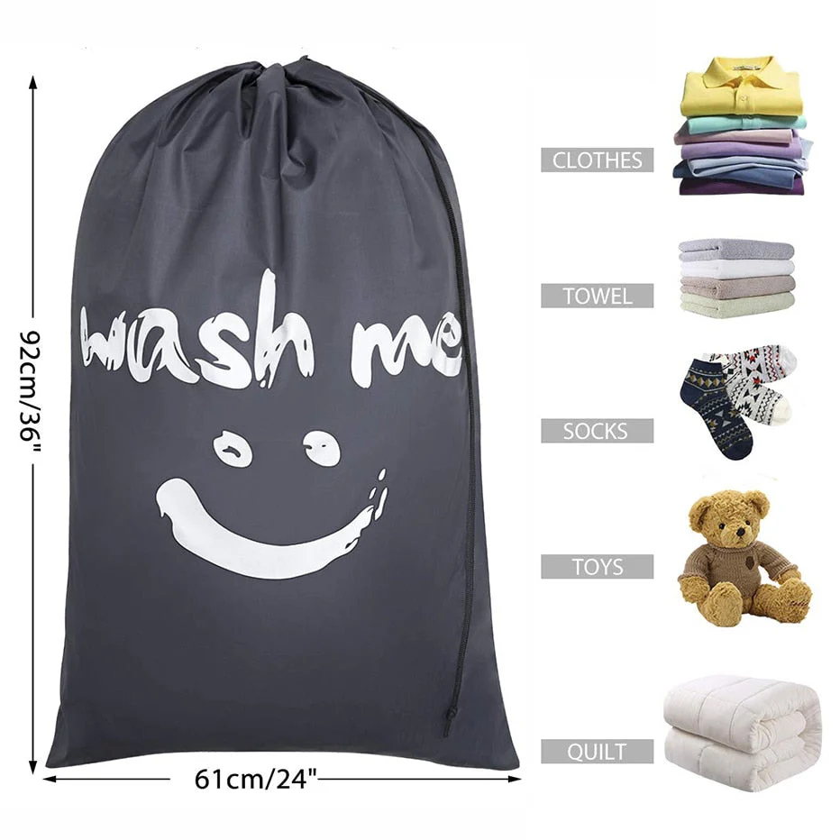 HULIANFU Smile Shape Nylon Laundry Bag Wash Me Travel Storage Pouch Machine Washable Dirty Clothes Organizer Wash Drawstring Bag - Deanwangkt