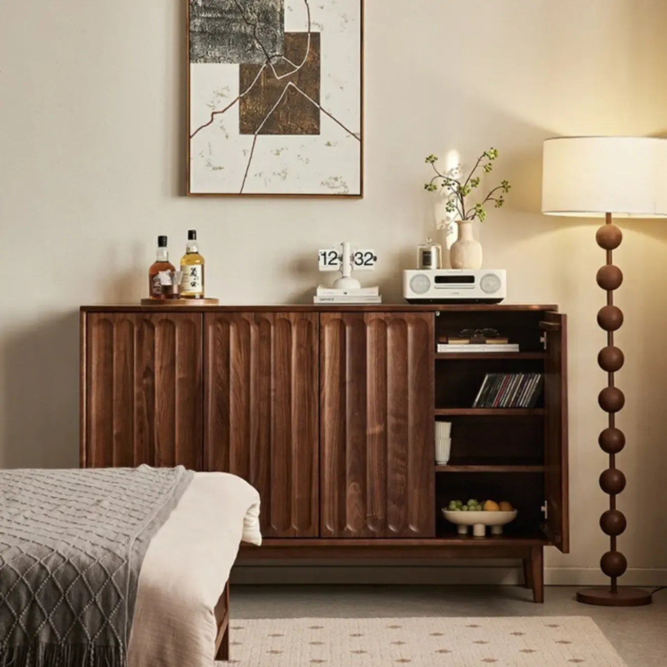 Scandinavian Pine Wood Accent Cabinet in Free-standing