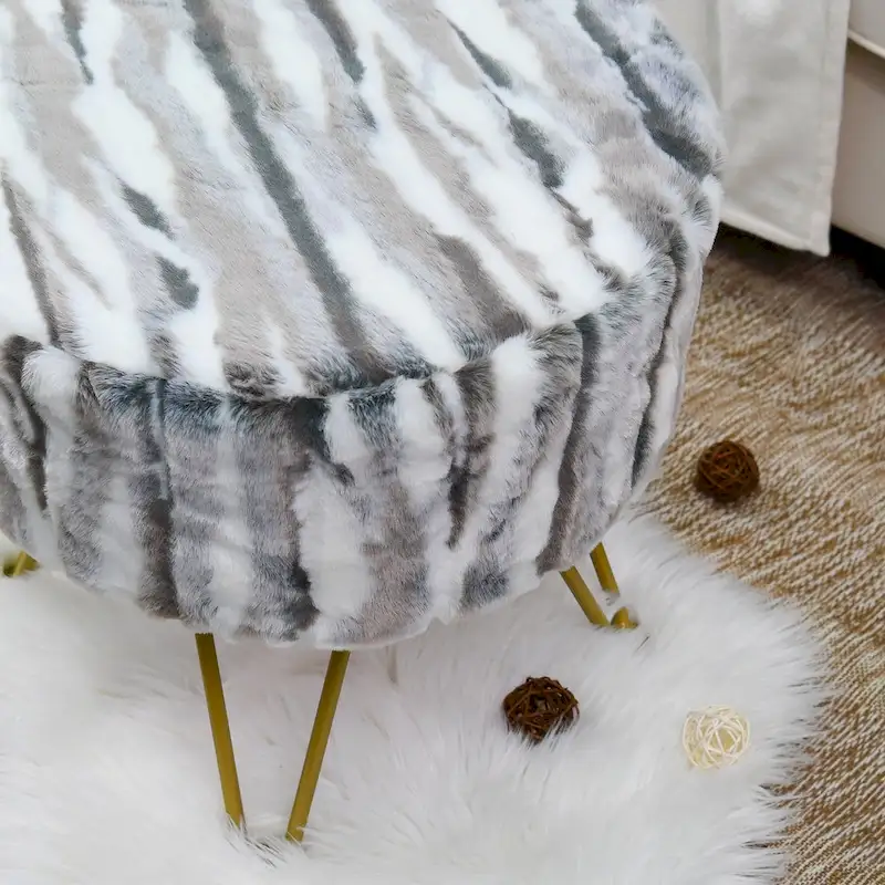 Home Soft Things Multi Jacquard Fauxfur Round Ottoman