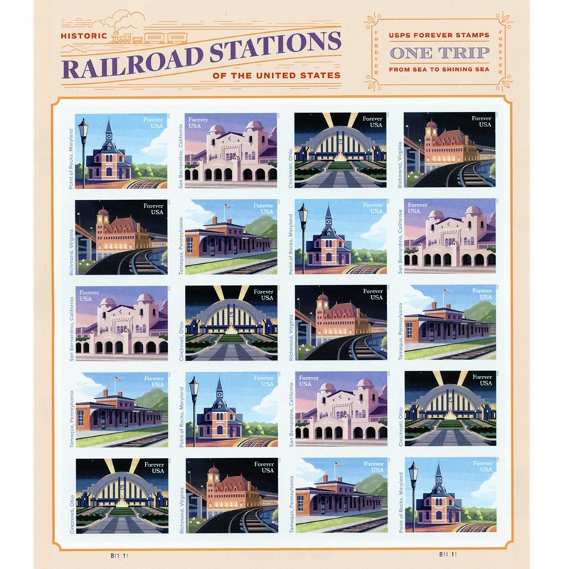 Railroad Stations 2023, (Sheet of 20) - TWENTYSTAMPS