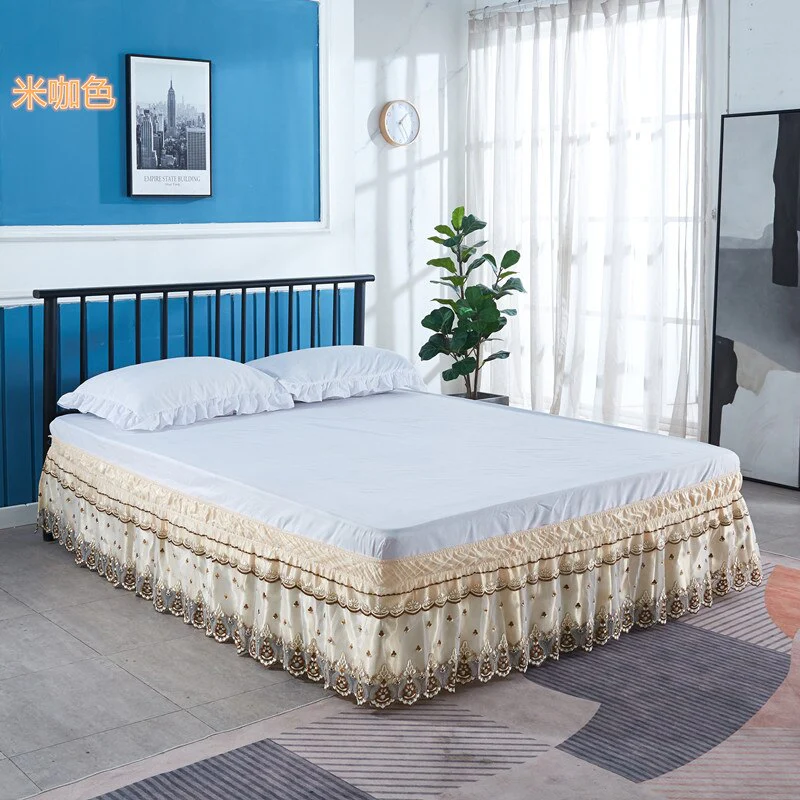 HULIANFU Top Selling Delicate Double Layers Luxury Stereoscopic Embroidered Flowers Lace Ruffle Bed Skirts with Strong Elastic Bed Cover - Deanwangkt