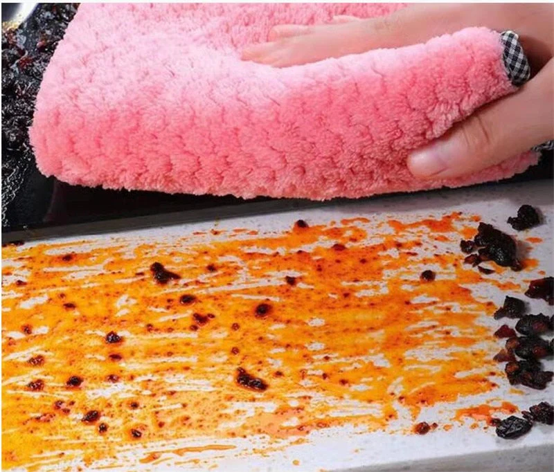 HULIANFU Super Absorbent Microfiber Kitchen Tableware Dish Cloth 25x25cm Household Cleaning Towel Kitchen Clean Rags Coral Velvet Towels - Deanwangkt