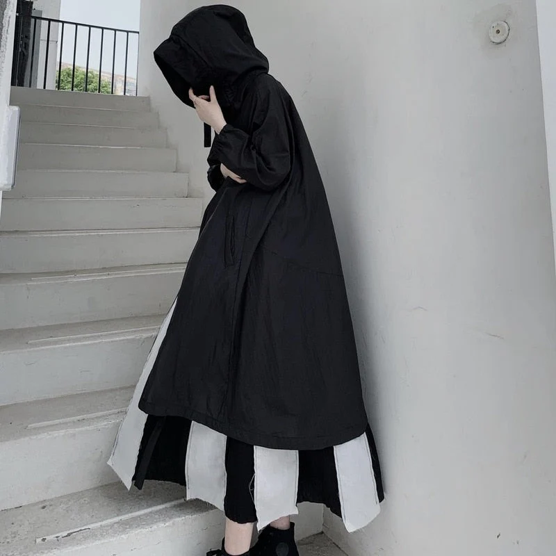 Hulianfu Jackets Women Hooded Chic Solid Breathable Casual Summer Simple Sun-proof Harajuku Long Style Streetwear Baggy Mujer Clothing - Deanwangkt