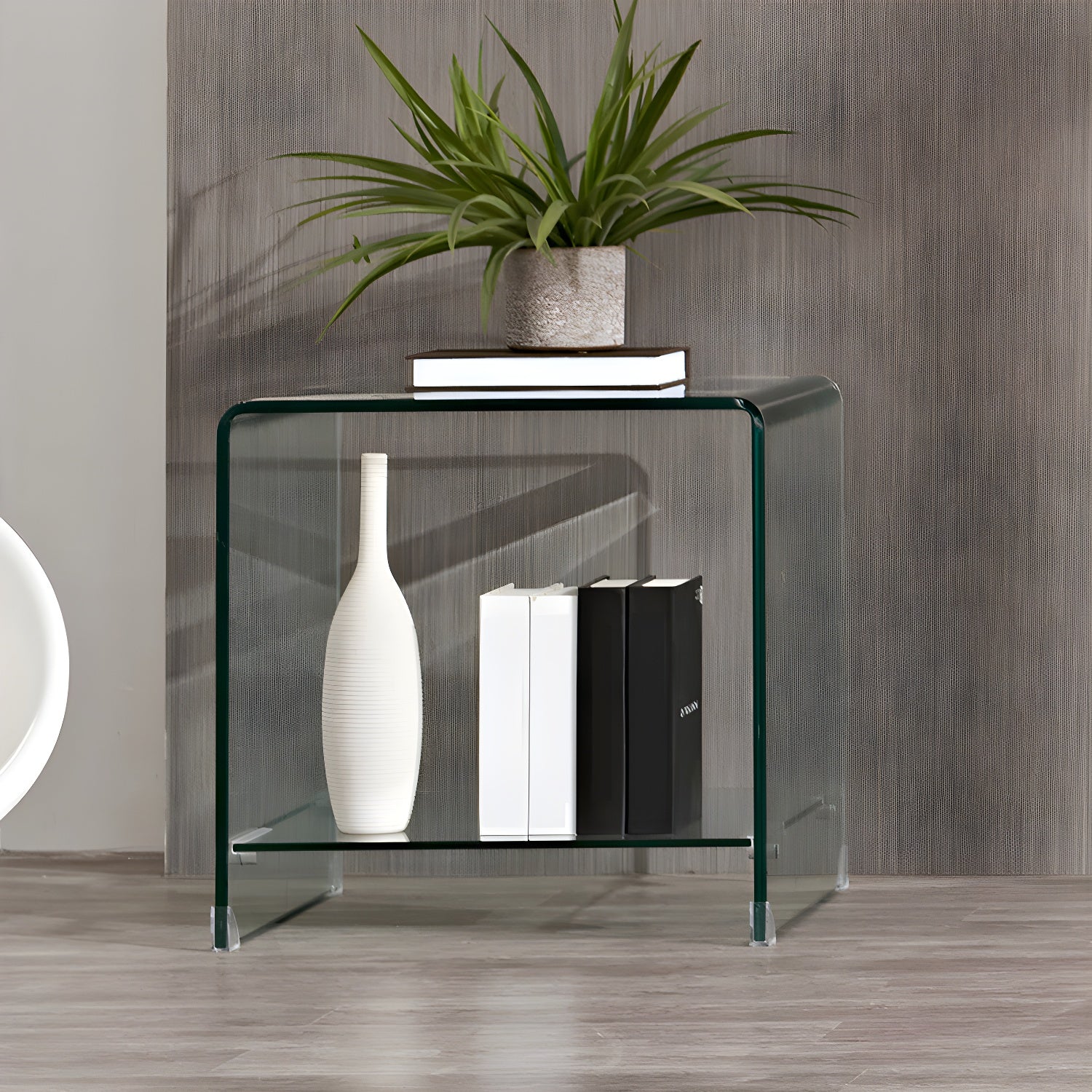 Stylish Clear Glass Nightstand with Open Shelf