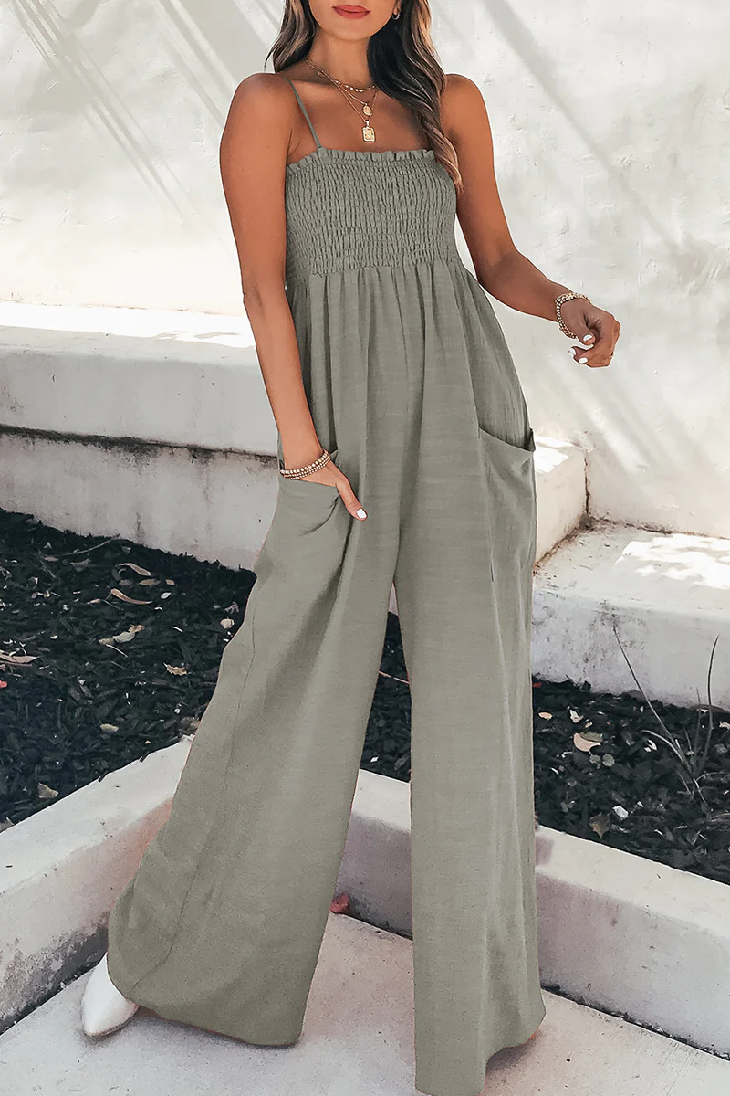 hulianfu Fashion Living Solid Pocket Spaghetti Strap Loose Jumpsuits(5 colors) - Deanwangkt