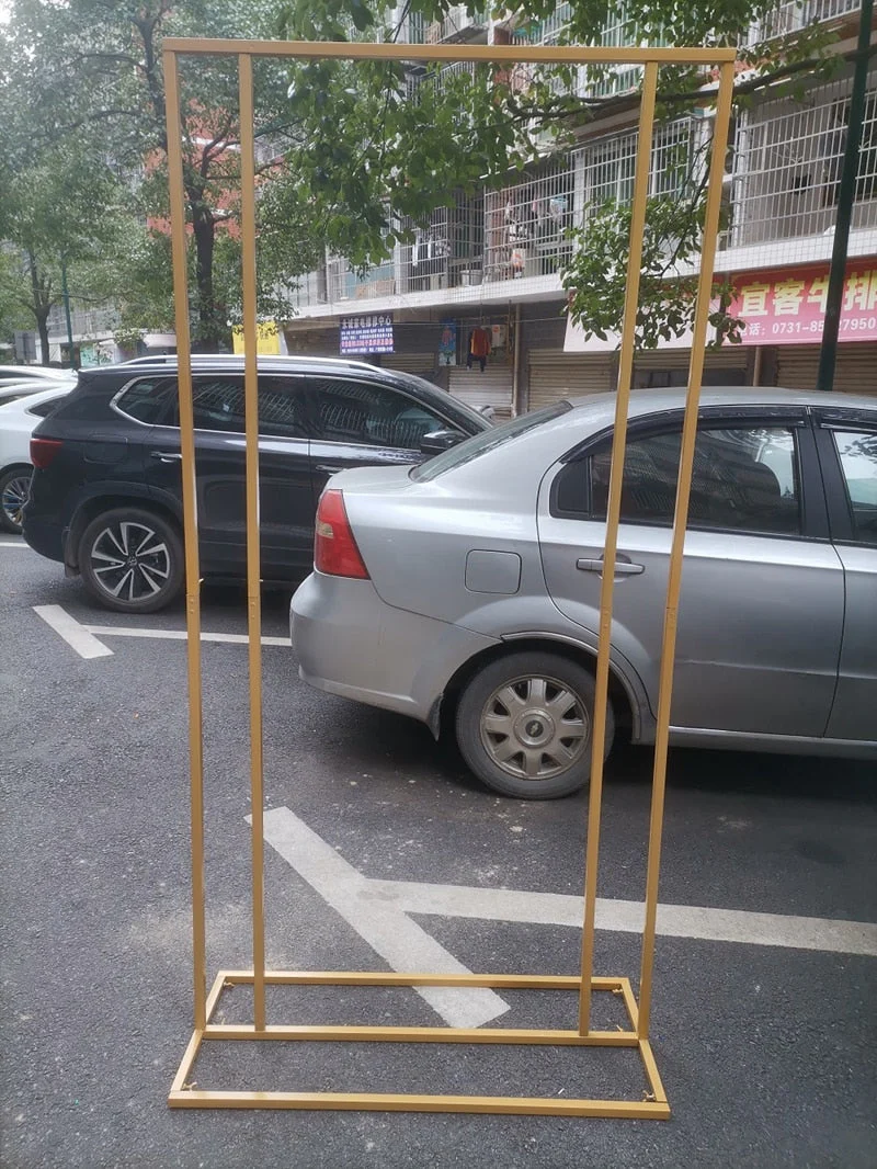 HULIANFU Wedding Arch Square Backdrop balloon Stand Background Shiny Metal Gold Plating Outdoor Artificial Flower Door Shelf Frame - Deanwangkt