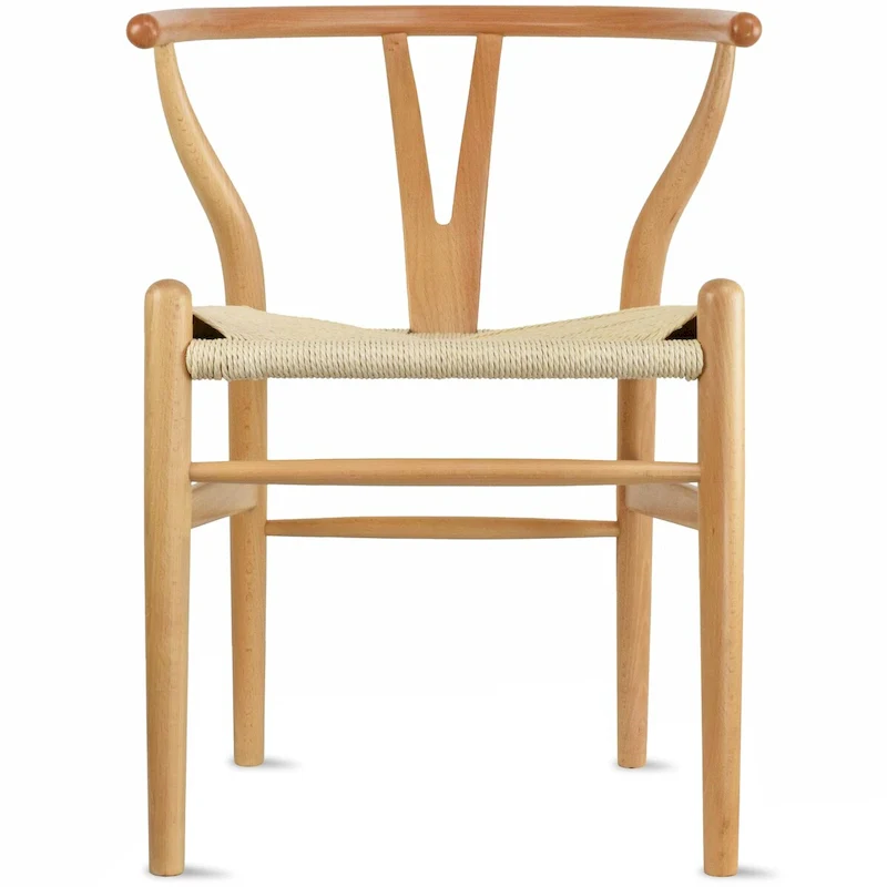 Modern Wood Dining Chair With Open Back Arm Armchair Hemp Seat For Home Restaurant Office