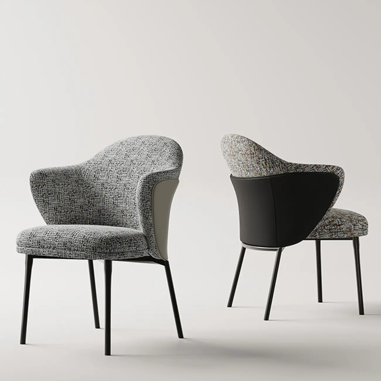 Modern Cotton-linen Upholstered Low Back Arm Chairs