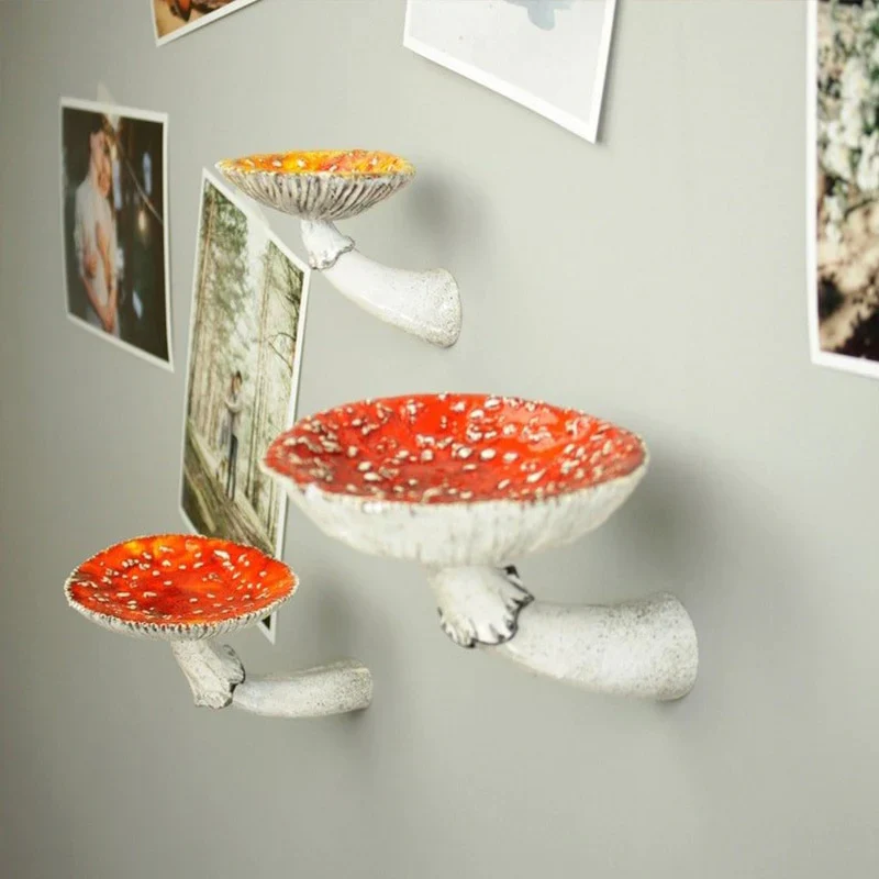 HULIANFU Mushroom Hanging Shelf Whimsical Floating Shelf Wall Mounted Resin Storage Shelves wall decoration for Bedroom Living Room - Deanwangkt
