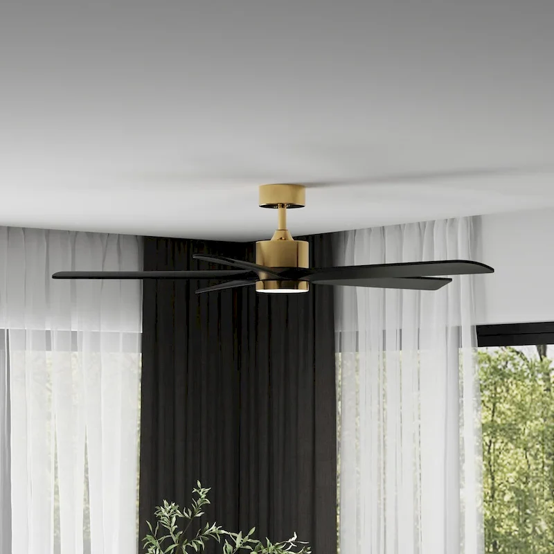 47-Inch Ceiling Fan with Wooden Blades and Dimmable LED Light - Black