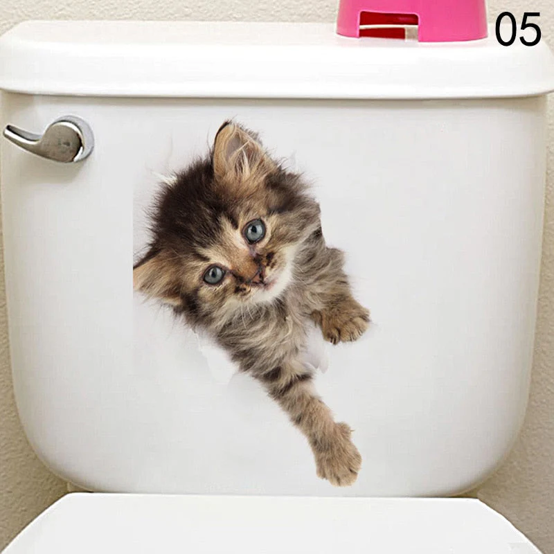 HULIANFU Toilet Stickers 3D Cat Vivid Wall Sticker  Fashion Lovely Animal Pvc Waterproof Decal For Bathroom Toilet Kicthen Decorative - Deanwangkt