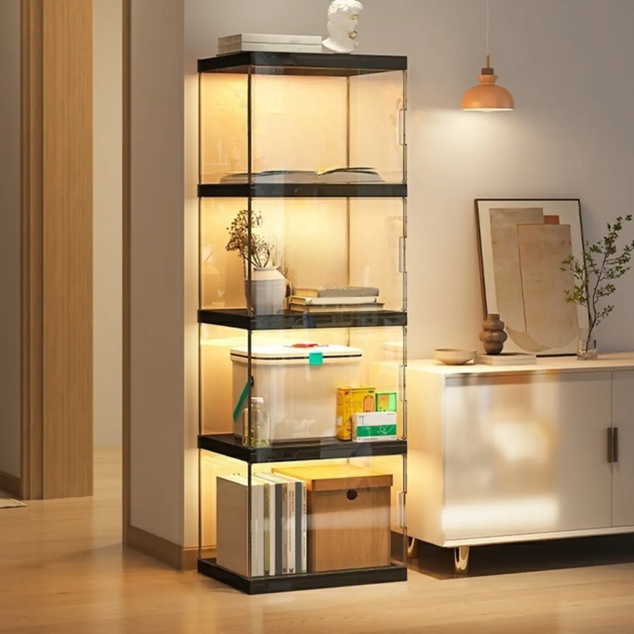 Modern Acrylic 5-Tier Lighted Display Bookcase