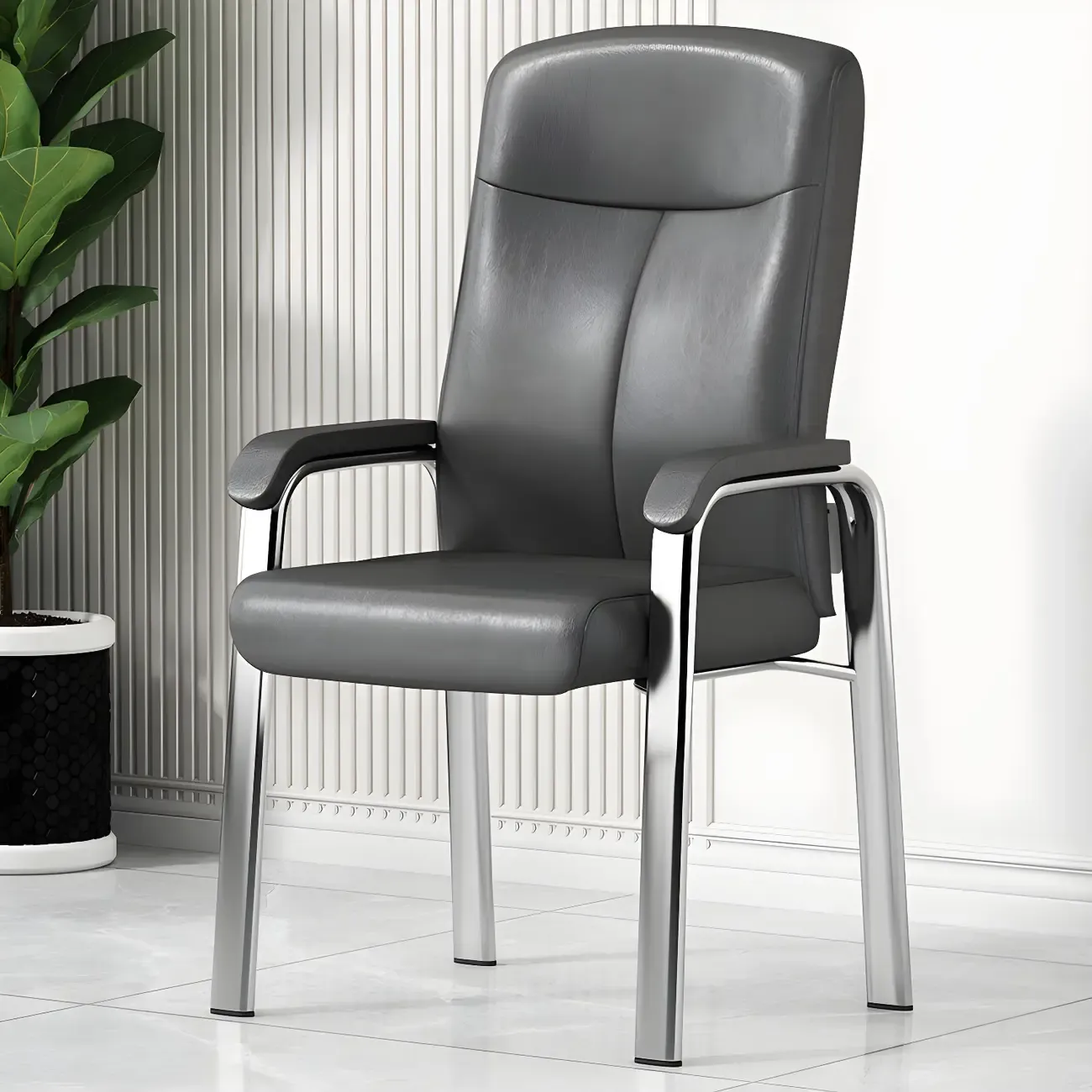 HomeyFad Modern Leather Metal 4-Leg Office Chair with Arms