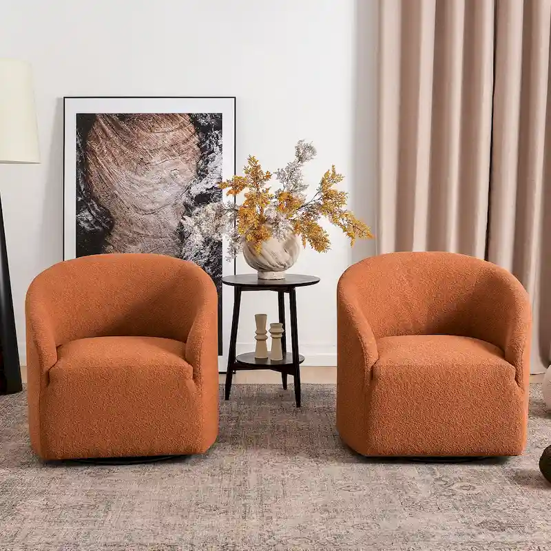 KINWELL 32W Boucle Upholstered Swivel Barrel Armchair (Set of 2)