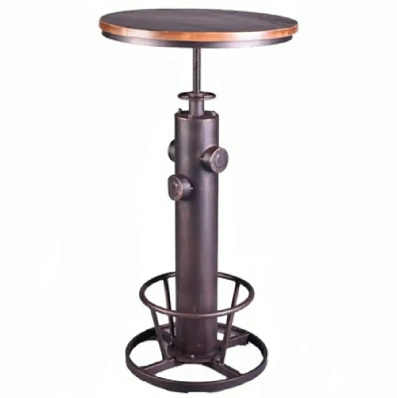 Adjustable Height Industrial Wood Metal Round Bar Table