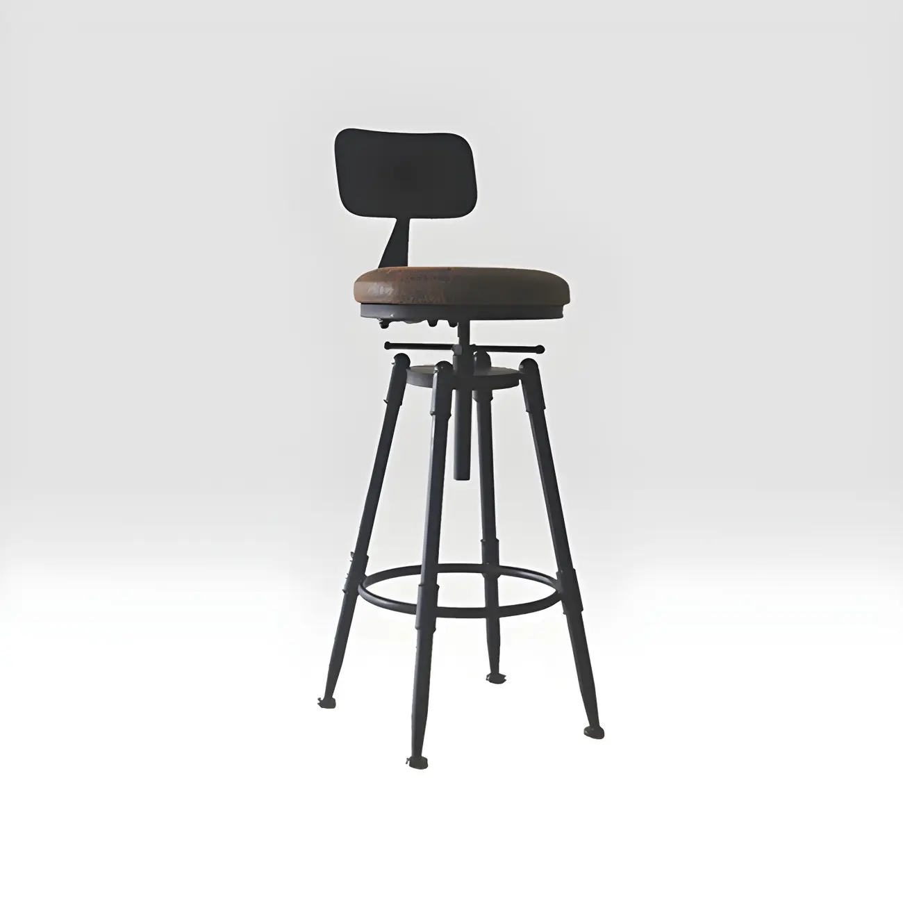 Industrial Metal Leather Swivel Bar Stools with Back