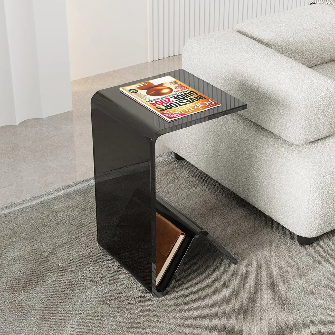 Abstract Acrylic C-shaped End Table in Black/Clear