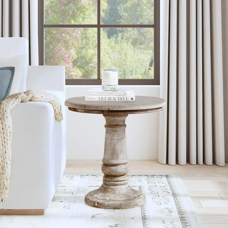 Kafe Natural Mango Wood Round Side Table by East at Main