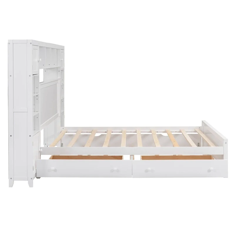 Modern Wooden Bed with Cabinet, Shelf, and Sockets