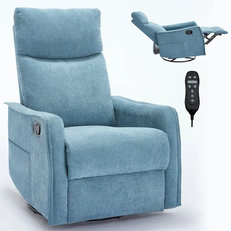 8 Point Massage Manual Recliner Chair Fabric Swivel Rocking Chair Single Sofa Armchair with Rocker and Lumbar Heating