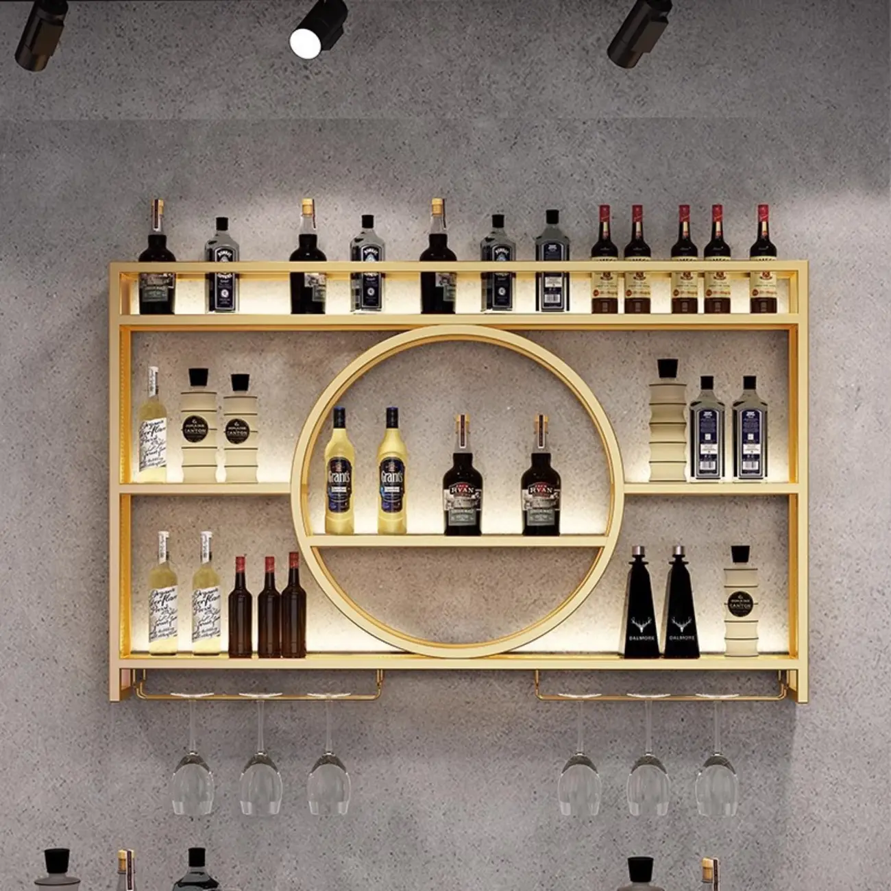Black Circular Metal Wall Mounted Wine Rack
