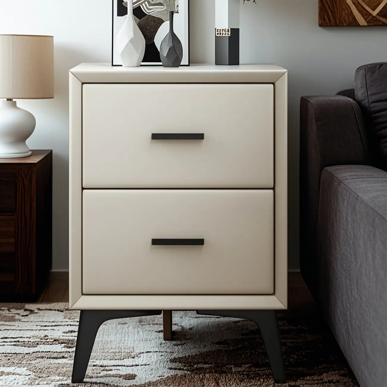 Modern White Metal Bedside Table with 2 Drawers