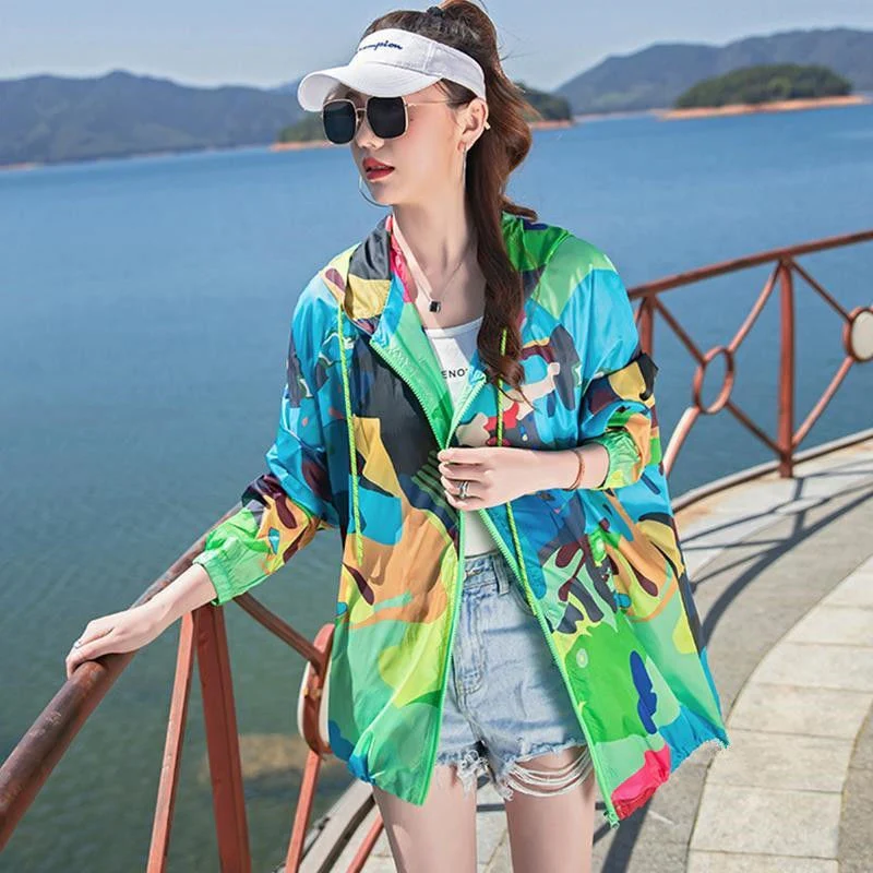 Hulianfu Female Summer New Camouflage Thin Sun Protection Clothing Women Short Anti-Ultraviolet Korean Sun Protection Clothing - Deanwangkt