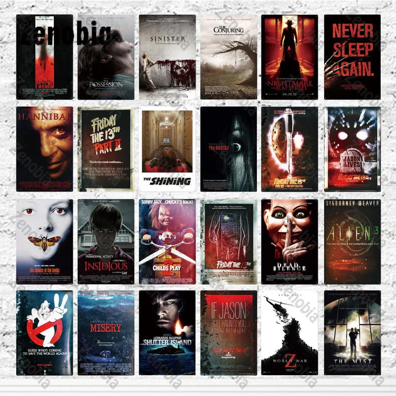 HULIANFU Vintage Horror Movies Metal Poster Wall Art Stickers for Pub Bar Club Home Wall Room Decoration Retro Mtal Sign Plaque Tin Plate - Deanwangkt