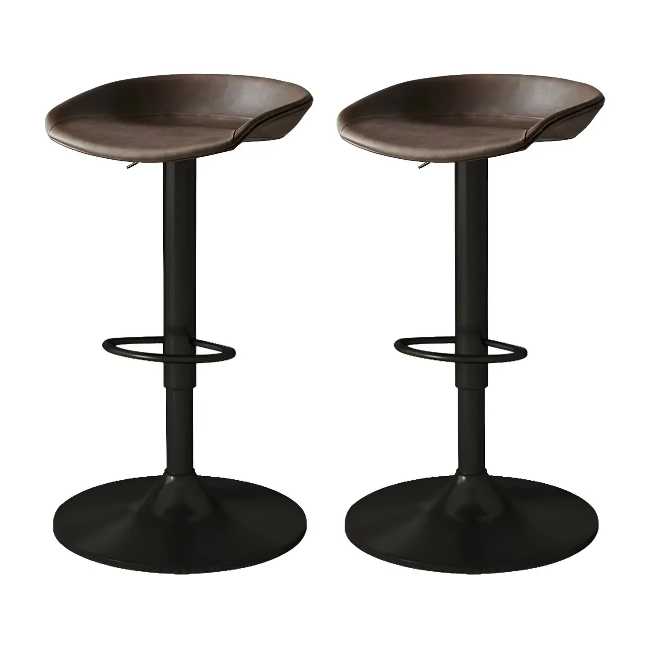 Modern Leather Black Pedestal Swivel Adjustable Bar Stool