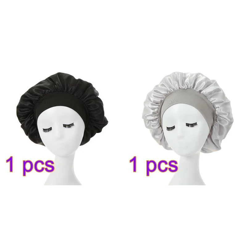 HULIANFU Women Night Sleep Hair Caps Silky Bonnet Satin Double Layer Adjust Head Cover Hat For Curly Springy Hair Styling Accessories - Deanwangkt