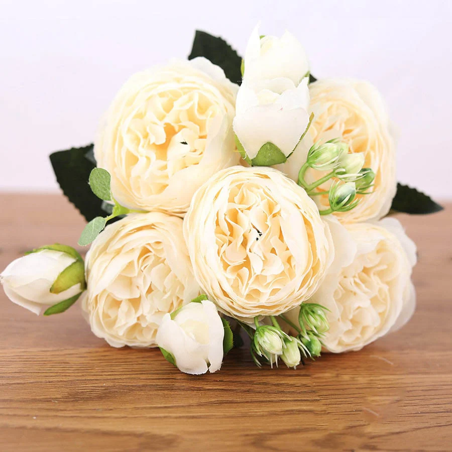 HULIANFU 2026  30cm Rose Pink Silk Bouquet Peony Artificial Flowers 5 Big Heads 4 Small Bud Bride Wedding Home Decoration Fake Flowers Faux - Deanwangkt