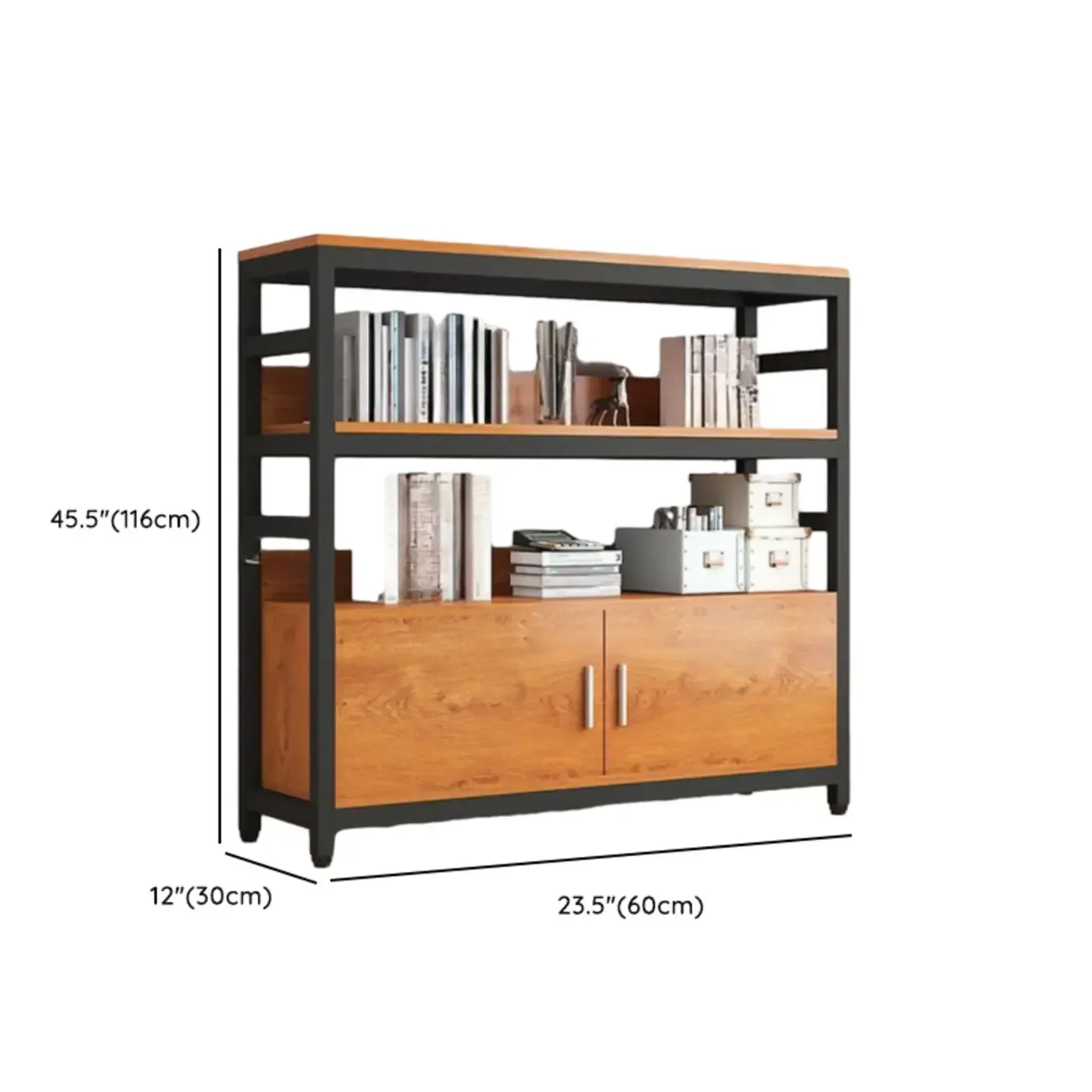 Brown Multi-Shelf Wooden Vertical Bookcase with Cabinet