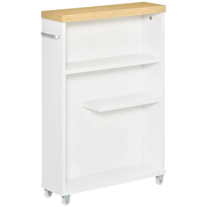 Slim Bathroom Cabinet with Wheels Storage Organizer, White