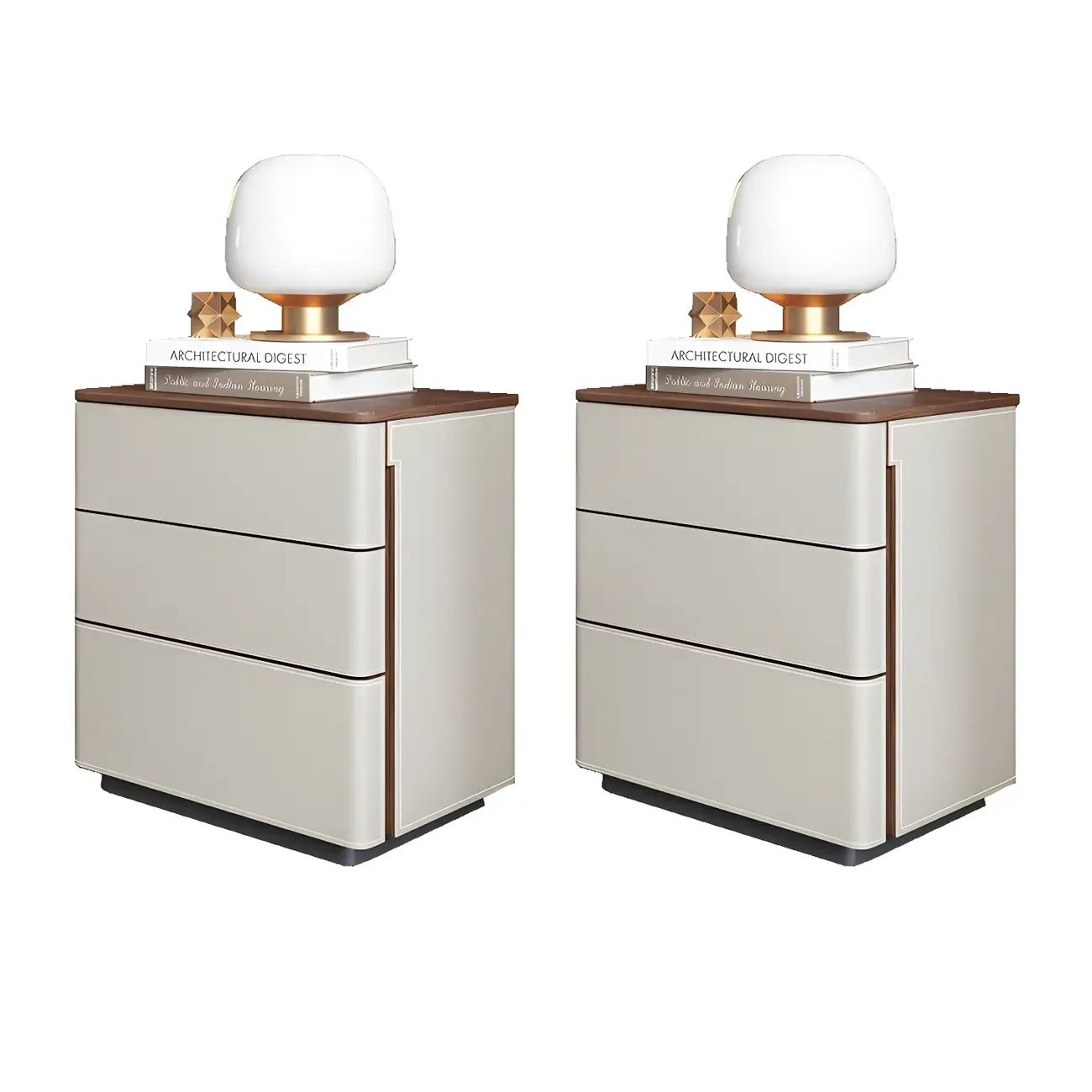 Modern Faux Leather Wood Top Drawers Nightstand