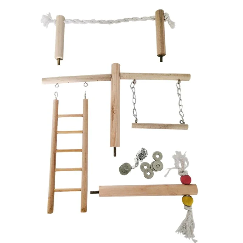 HULIANFU Parrot Climbing Ladder Swing Toy Natural Wood Bird Conure Cage Stand Rope Perch - Deanwangkt