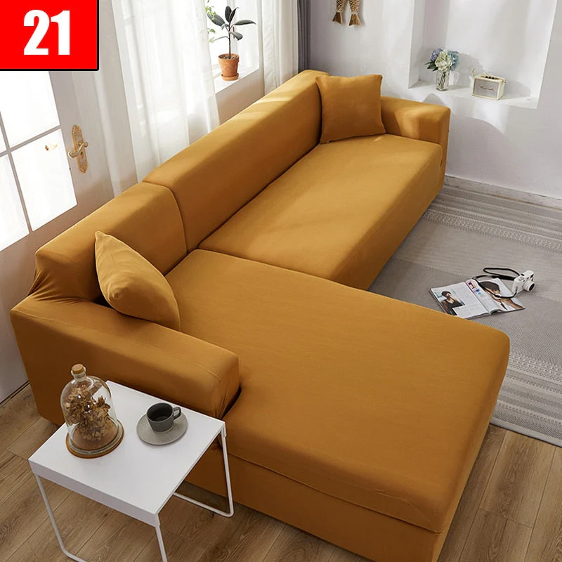 HULIANFU Solid Color Elastic Sofa Cover For Living Room 1/2/3/4 Seater L-Shaped Corner Sofa Cover Slipcover Stretch Couch Armchair Covers - Deanwangkt