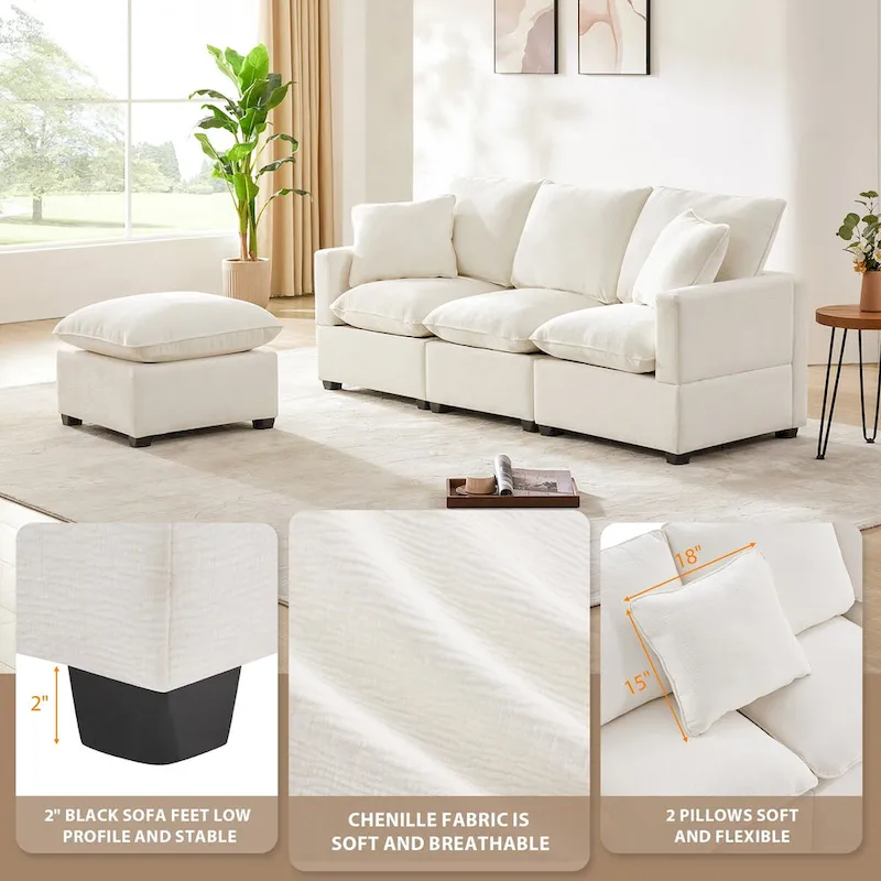 Modern Chenille Modular Sectional Sofa with 2 Pillows
