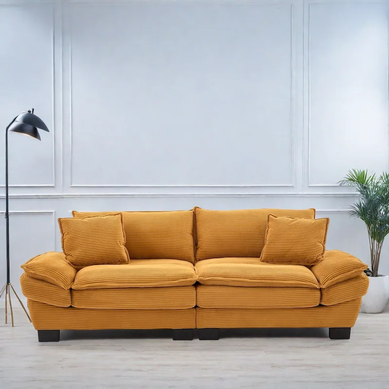 65.5 Upholstered 3-Seater Sofa Couch with Two Pillows and Sturdy Construction