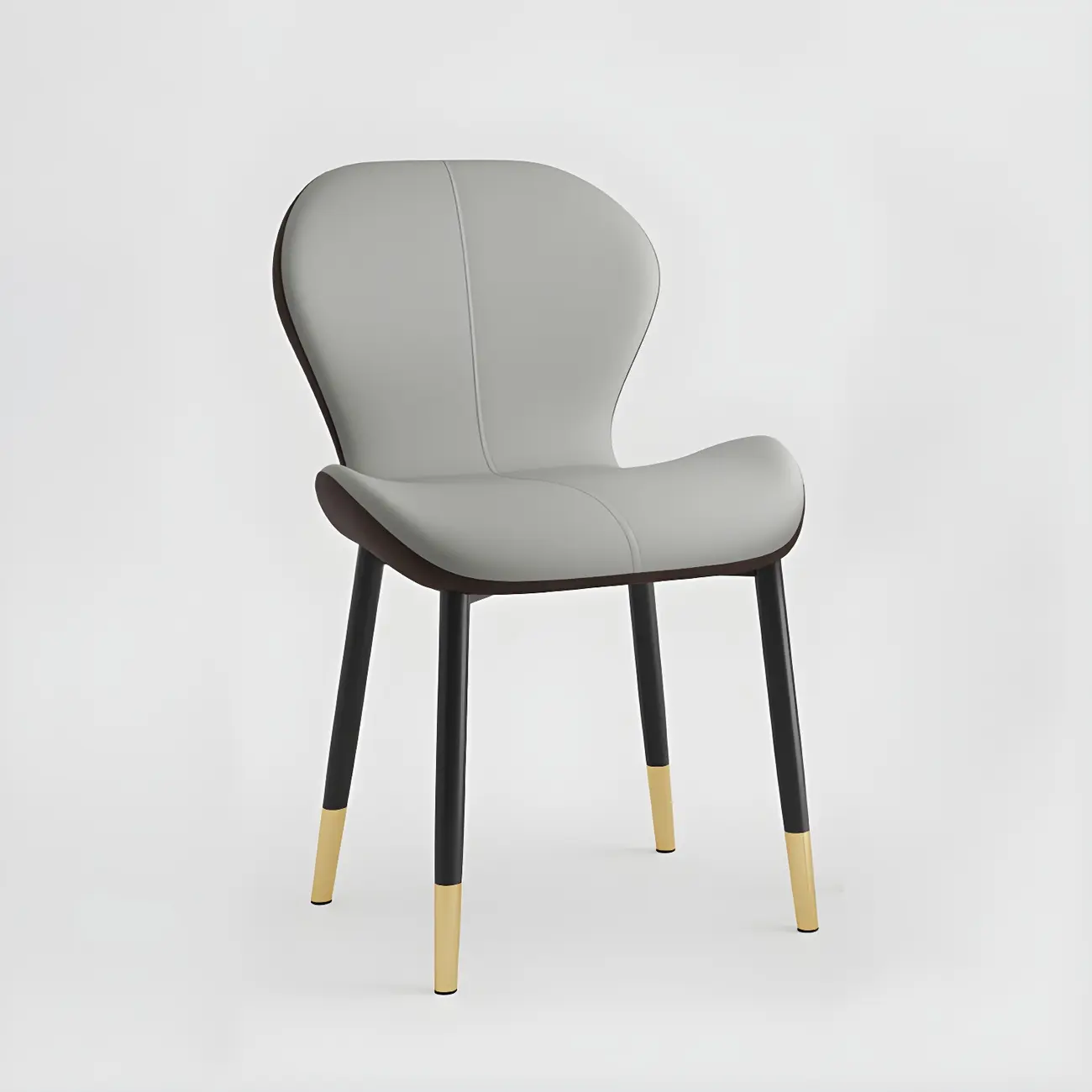 Art Deco Curved Back Leather Dining Chair Solid Back