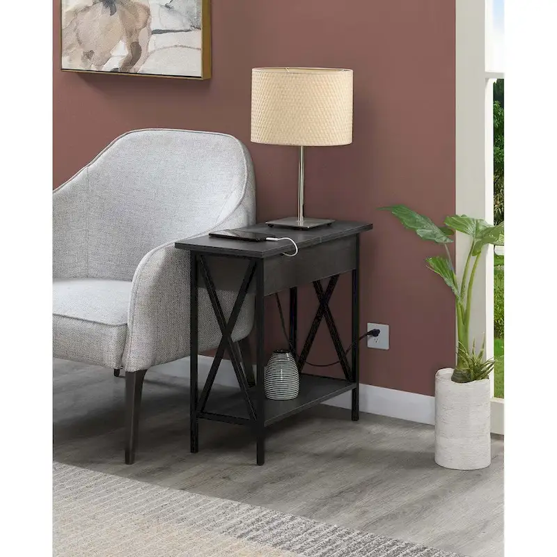 Tucson Flip Top End Table with Charging Station and Shelf