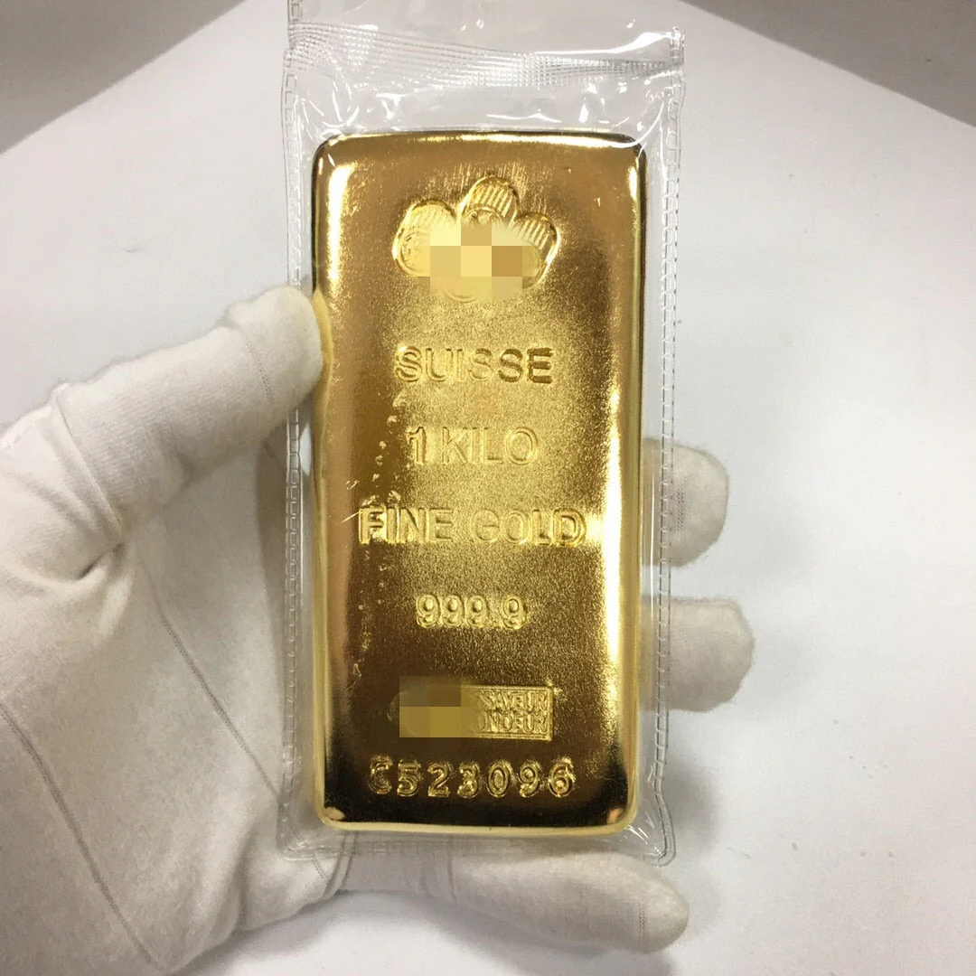HULIANFU Suisse 1kg Gold Bullion Bar Swiss 1000g Pure Copper Inside 999 Fine Gold Plated Gold Bar Ingot Coins For Home Deco Movie Prop - Deanwangkt