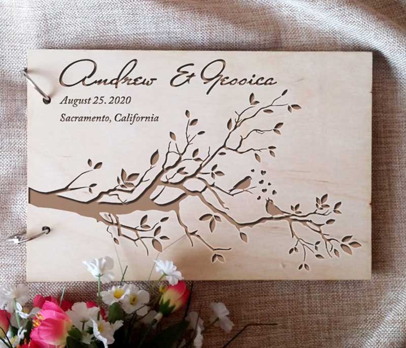 HULIANFU Personalized Engraved  Wooden Guest Book Bird Wedding Guest Book Rustic Wedding Guest Book Bridal Shower Guest Book - Deanwangkt
