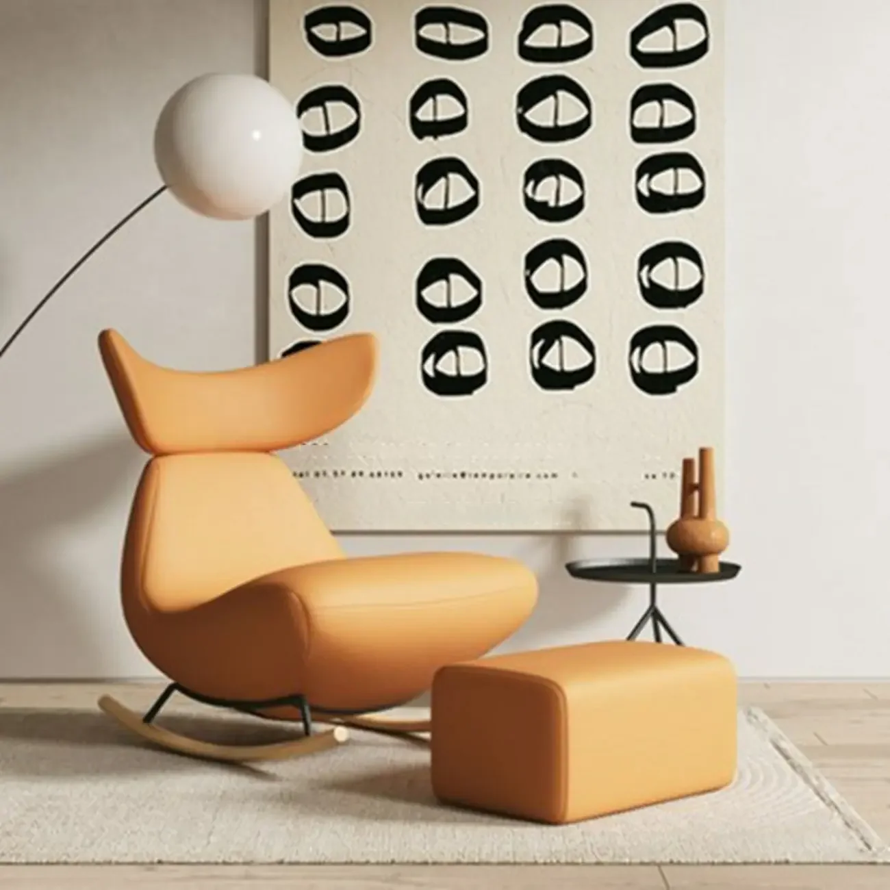 Upholstered Rocking Chair in Whale Shaped with Ottoman