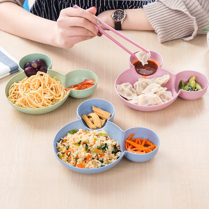 HULIANFU Kid Cartoon Mouse Mickey Bowl Dishes Lunch Box Kid Baby Children Infant Baby Rice Feeding Bowl Plastic Snack Plate Tableware - Deanwangkt