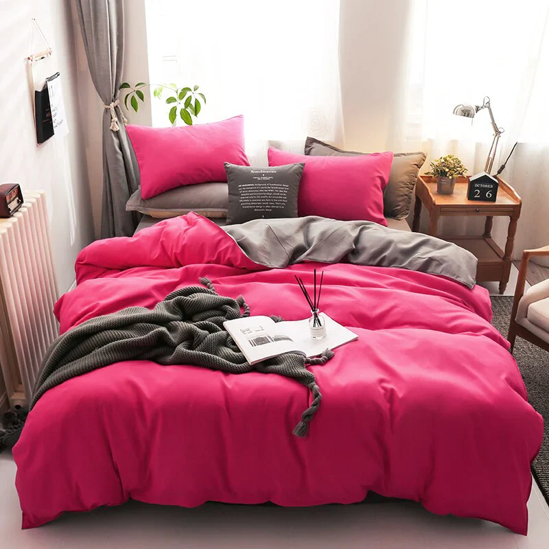 HULIANFU Nordic Double Color Bedding Set Single Queen King Duver Cover Set 240x220 Bed Sheet Bed Linen Pillowcase Gray Pink Quilt Covers - Deanwangkt