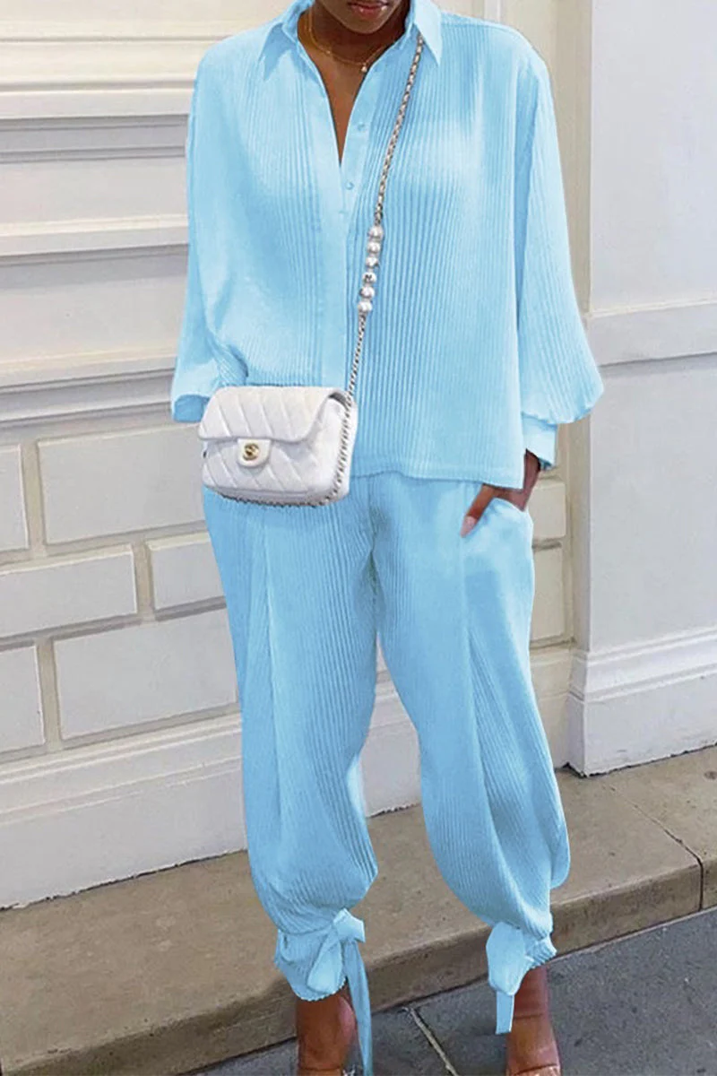 hulianfu Casual Solid Pocket Turndown Collar Long Sleeve Two Pieces(4 Colors) - Deanwangkt