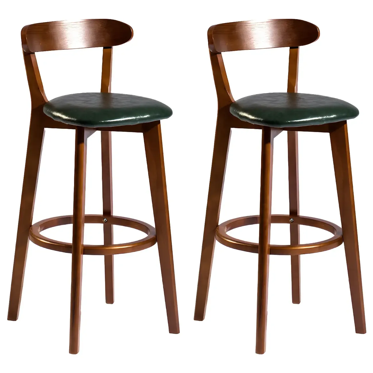 Wooden Upholstered Low Back Bar Height Stools Set of 2